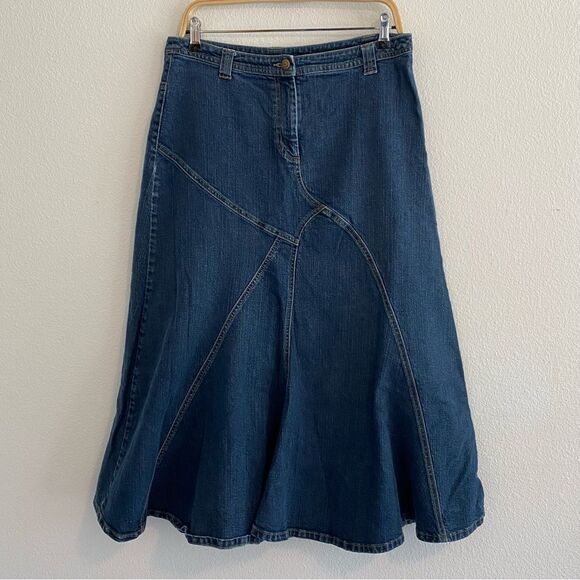 Vintage Denim Patchwork Long A-Line Midi Skirt - Picture 11 of 11